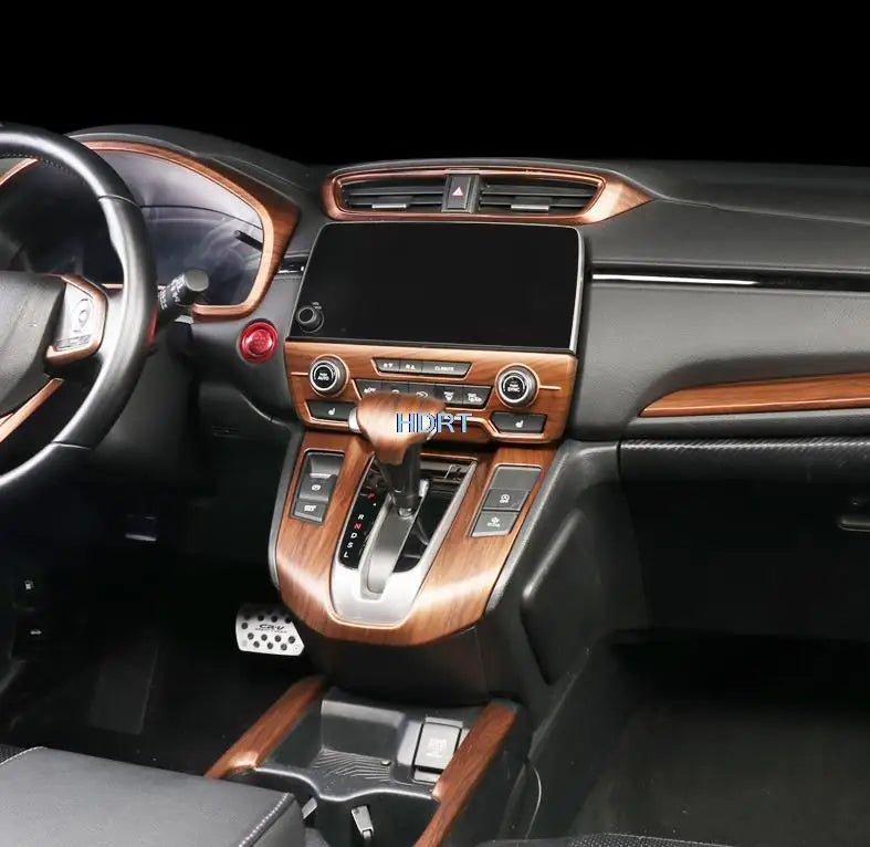 Accessories For Honda CRV 2017 2018 2019 2020 2021 Wood Grain Shift Gear Panel Car Cover Console Water Cup Holder Cover Trim