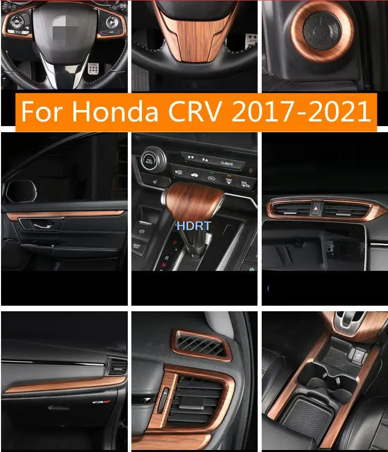 Accessories For Honda CRV 2017 2018 2019 2020 2021 Wood Grain Shift Gear Panel Car Cover Console Water Cup Holder Cover Trim
