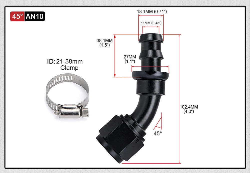 Universal AN6 AN8 AN10 Push-on Hose End Fittings Fuel Oil Cooler Hose Fitting 0 45 90 180 Degree Reusable Connection Adapter