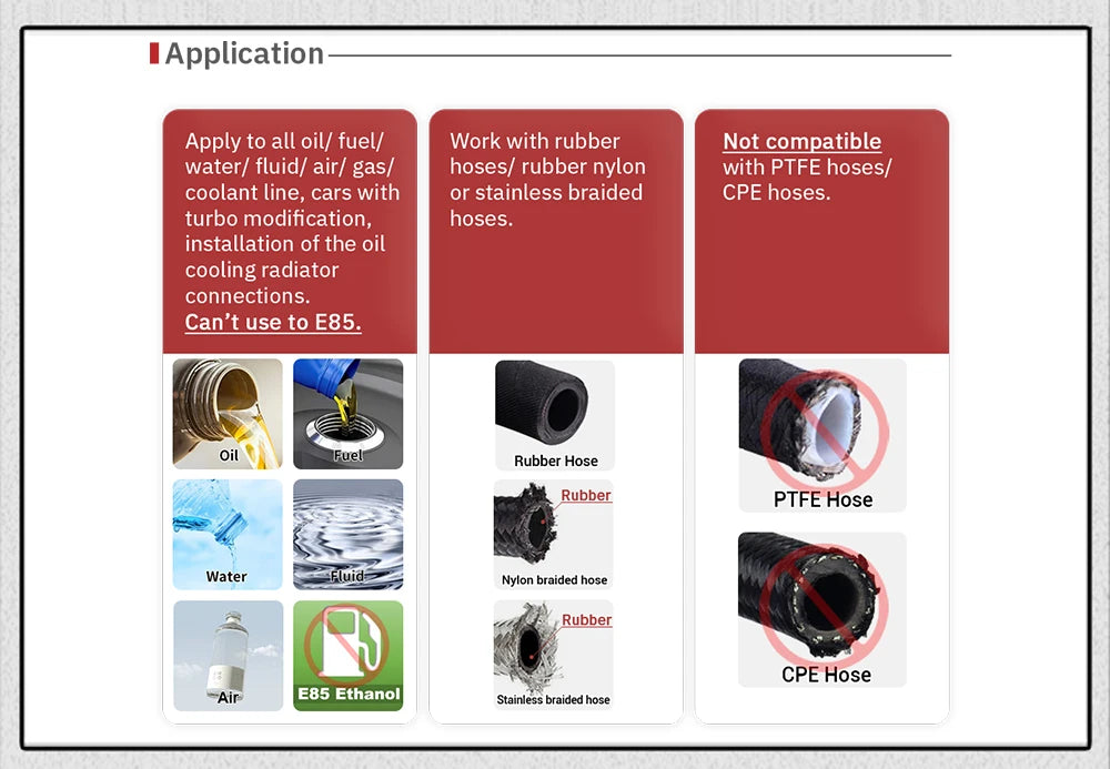 Universal AN6 AN8 AN10 Push-on Hose End Fittings Fuel Oil Cooler Hose Fitting 0 45 90 180 Degree Reusable Connection Adapter
