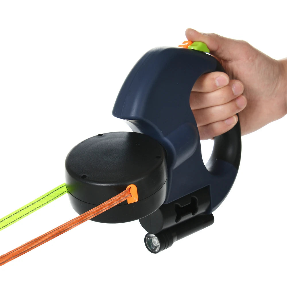 Retractable Dual Dog Leash with Light, 3m, for Small Dogs