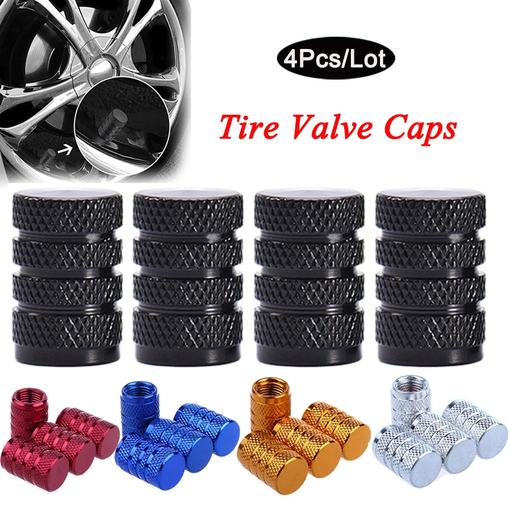 Knurled Aluminum Tire Valve Stem Caps, Set of 4
