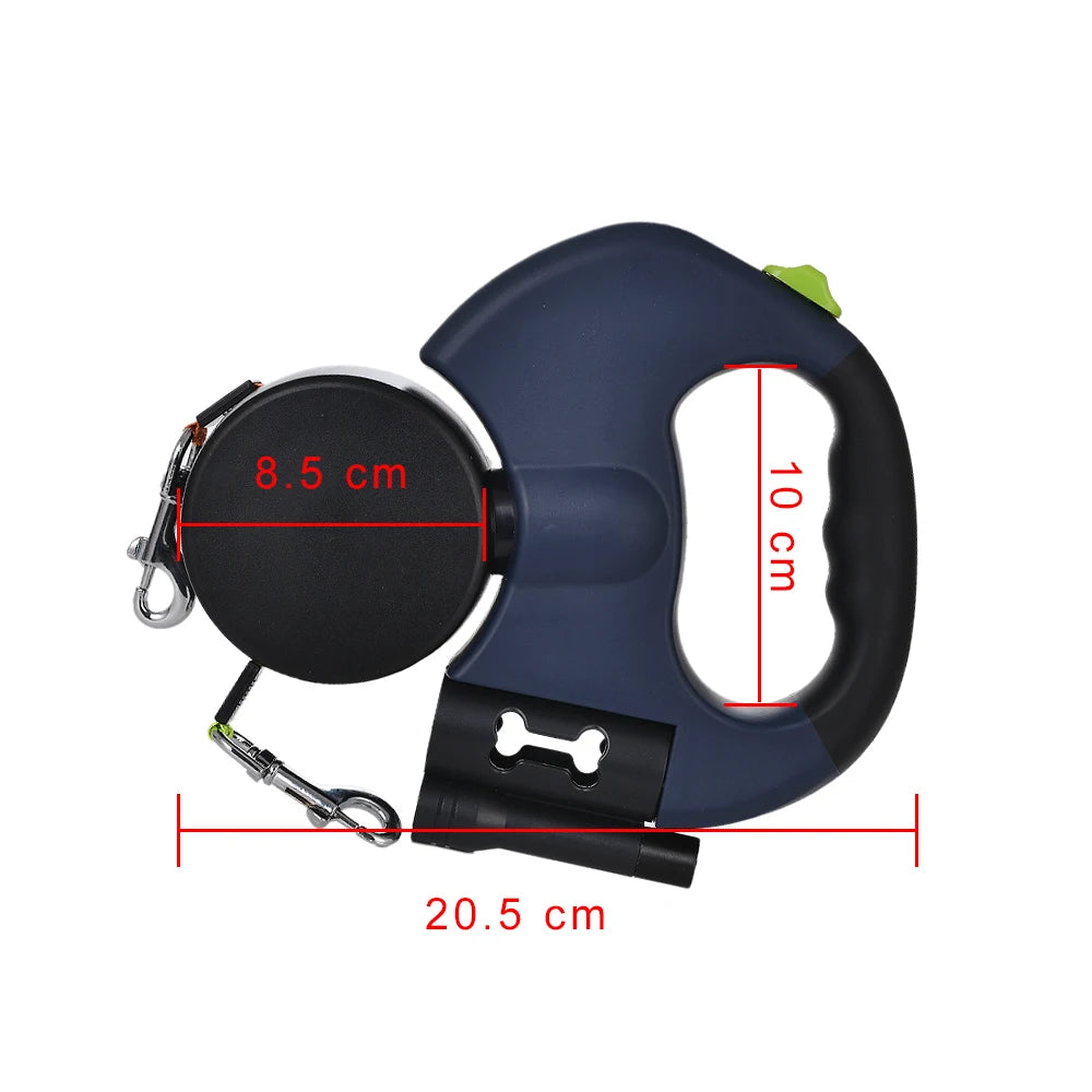 Retractable Dual Dog Leash with Light, 3m, for Small Dogs