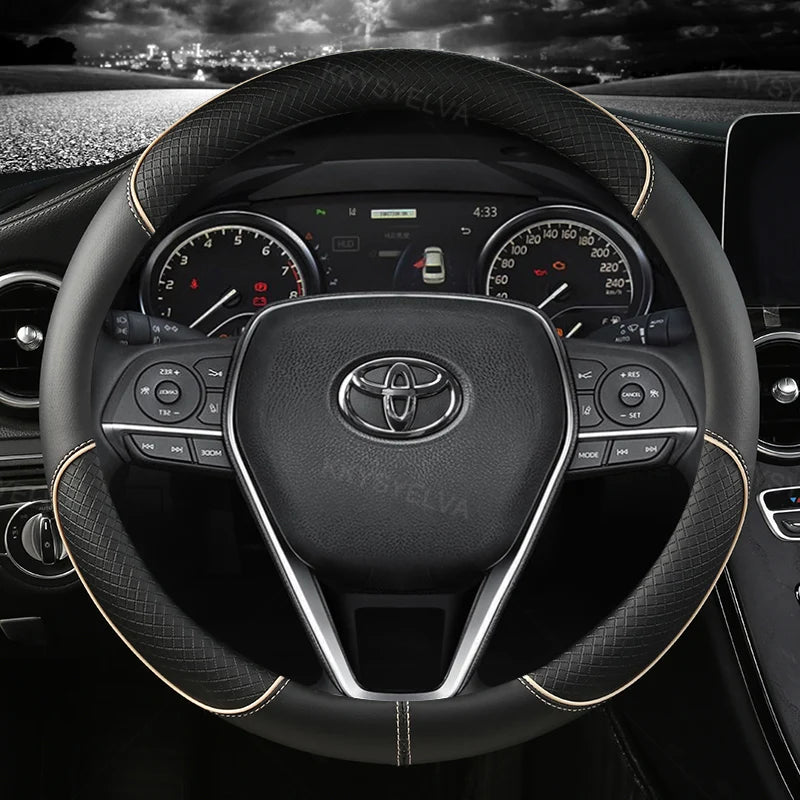 Premium Faux Leather Steering Wheel Cover 38cm for Toyota - image 5