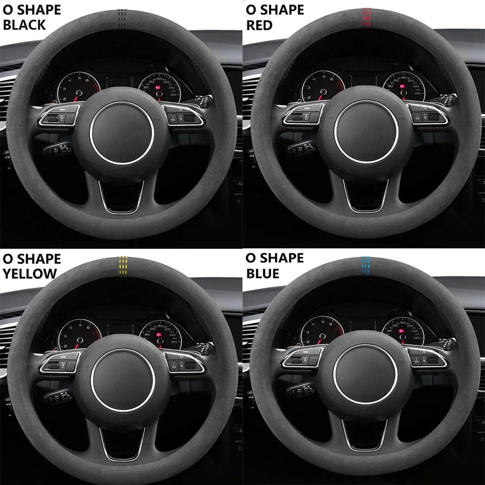 Suede Steering Wheel Cover, 37-38cm, D or O Shape