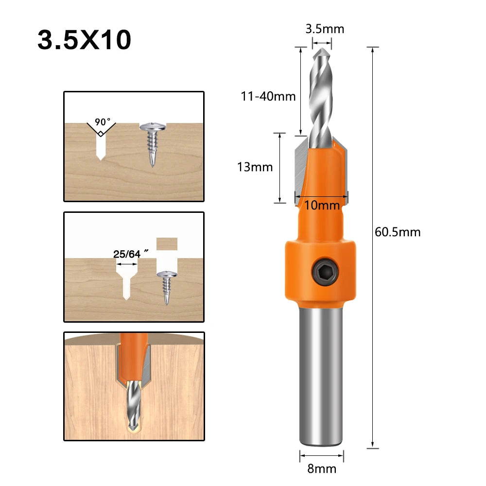 8mm Shank HSS Woodworking Countersink Router Bit Screw Extractor Remon Demolition for Wood Milling Cutter Woodworking Tools