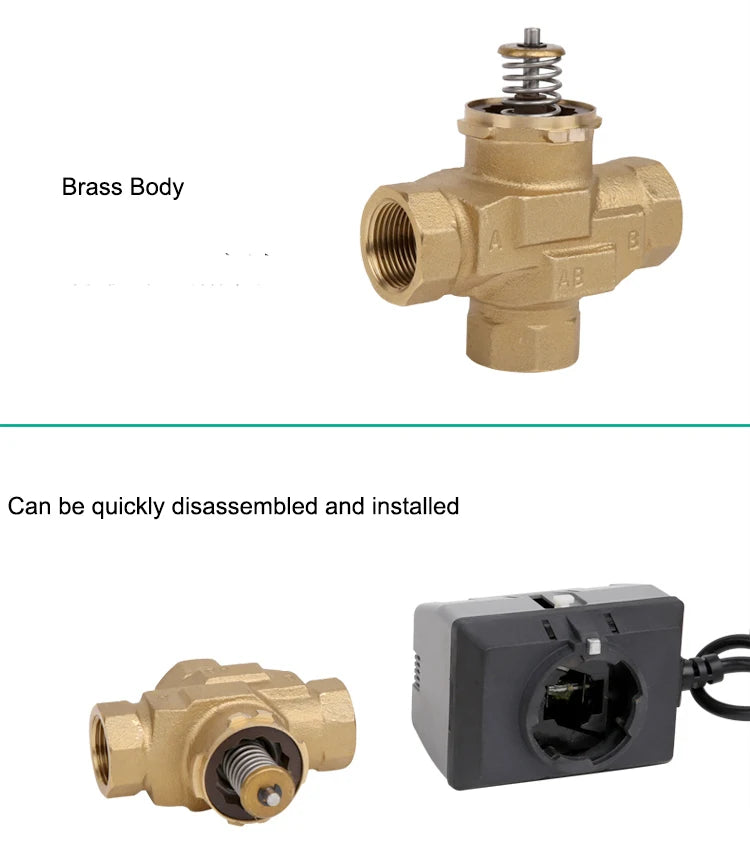 Three-Way Motorized Valve Brass VC6013 Fan Coil Electric Valve AC220V - image 6