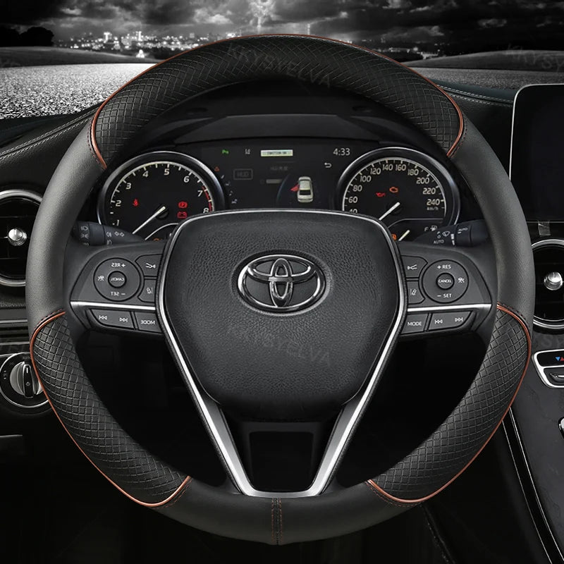 Premium Faux Leather Steering Wheel Cover 38cm for Toyota - image 2