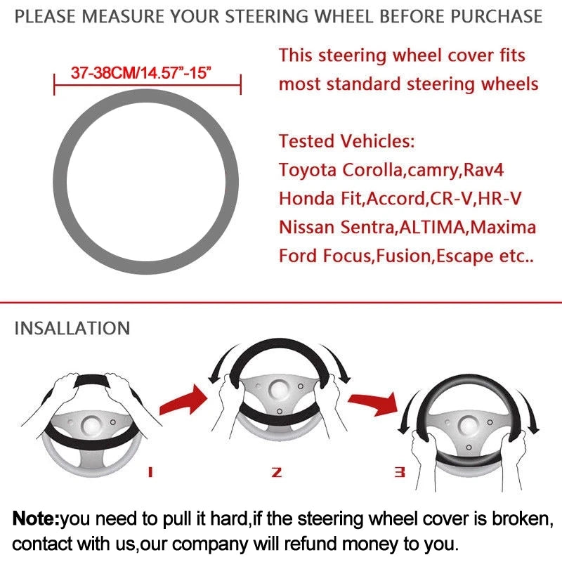 Premium Faux Leather Steering Wheel Cover 38cm for Toyota - image 6