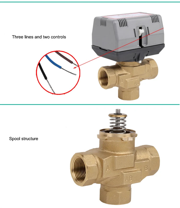Three-Way Motorized Valve Brass VC6013 Fan Coil Electric Valve AC220V - image 5