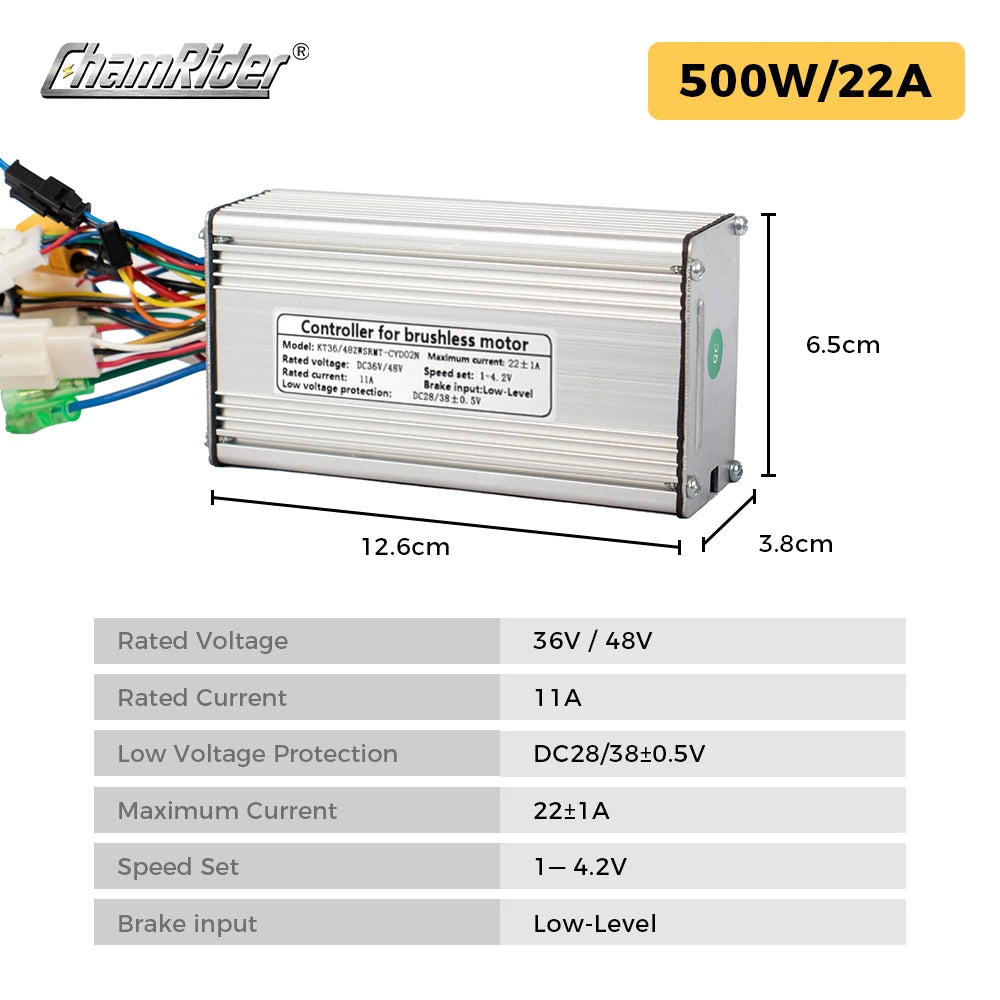 KT Sine Wave E-Bike Controller 36V/48V 250W-1500W, Sensorless Dual Mode