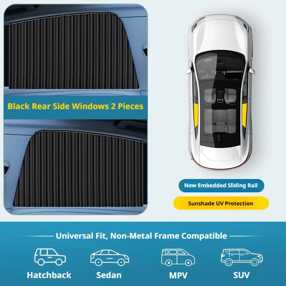 Car Side Window Pleated Sun Shades with Slide Track