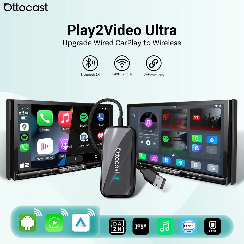 OTTOCAST Play2Video Ultra Wireless CarPlay AI Box Netflix YouTube