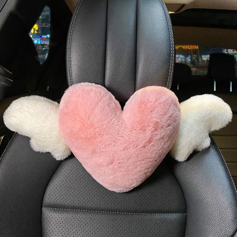 Pink Plush Bowknot Car Neck Pillow and Lumbar Cushion