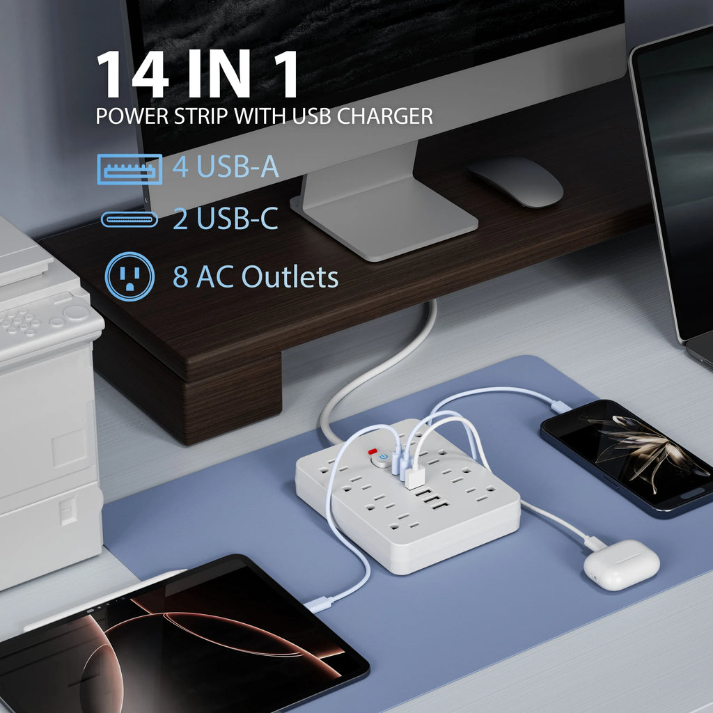 8-Outlet Surge Protector Power Strip with 6 USB Ports & 5ft Cord