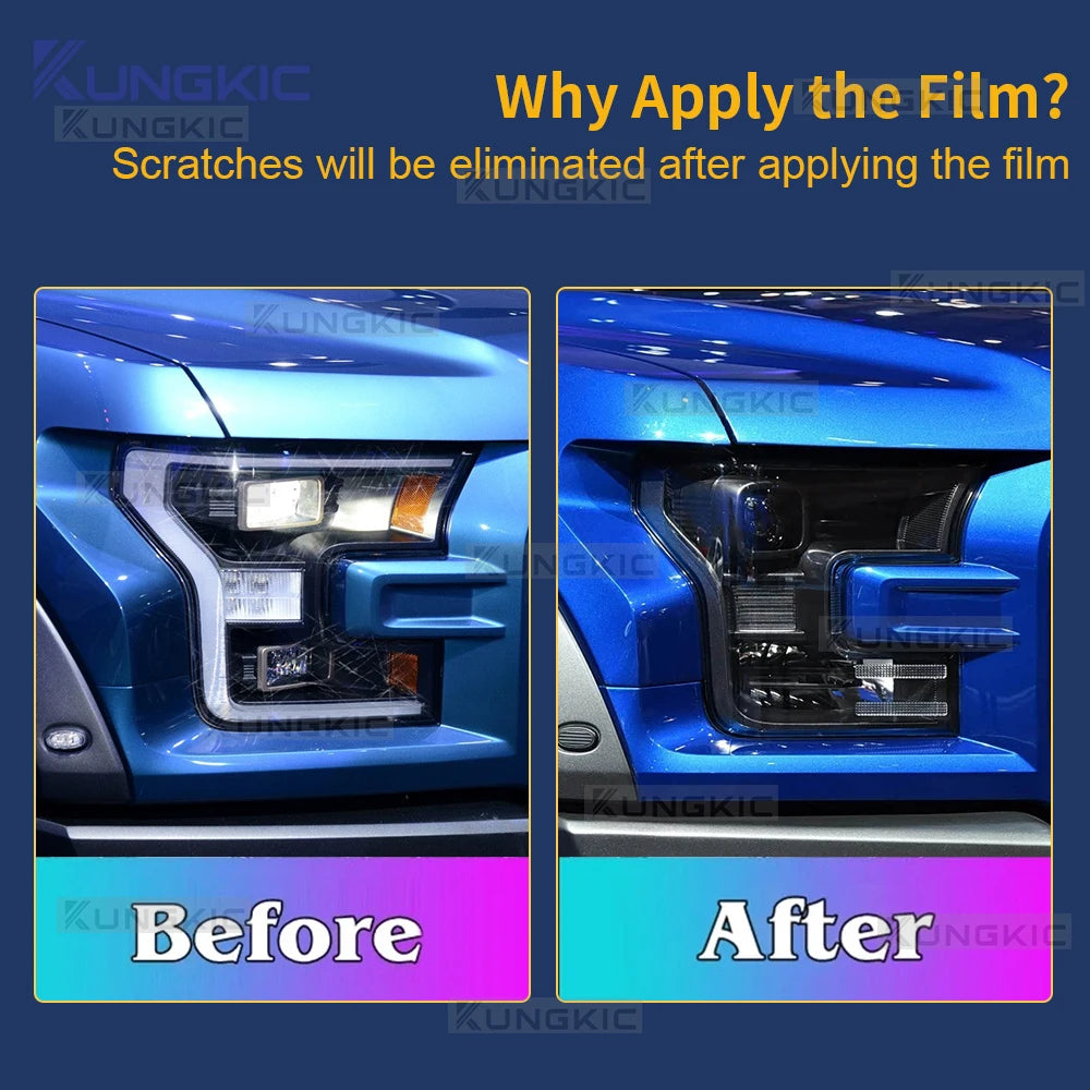 TPU Smoke Headlight Protection Film for 2015-2017 Ford F150 Mustang - image 4