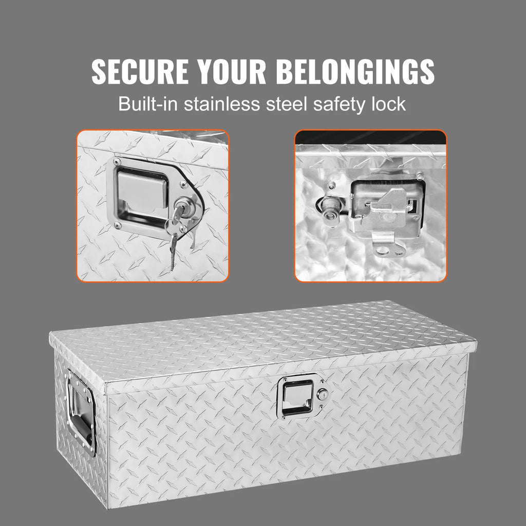 SucceBuy Heavy Duty Aluminum Truck Bed Tool Box Plate Tool Box with Side Handle Lock Keys Storage Tool Box  for PickupTruck Bed