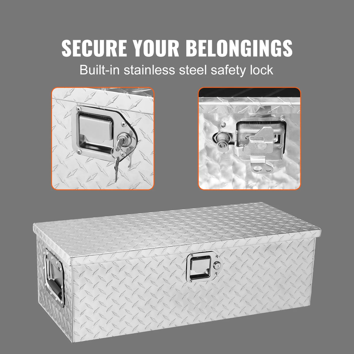 SucceBuy Heavy Duty Aluminum Truck Bed Tool Box Plate Tool Box with Side Handle Lock Keys Storage Tool Box  for PickupTruck Bed