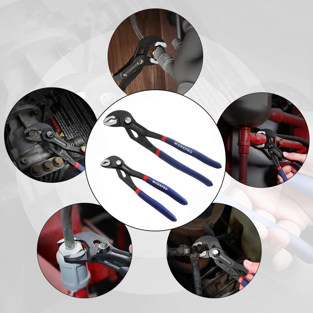 WORKPRO 2PC Water Pump Pliers 7" & 10" Adjustable Groove Joint Pliers - image 6