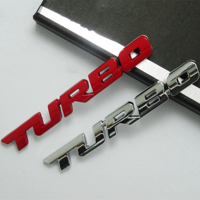 TURBO 3D Metal Lettering Car Sticker, Black, Red or Silver