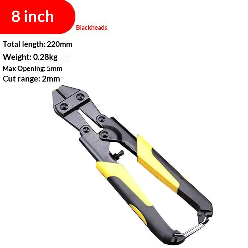 Compact 8 Inch Bolt Cutter Heavy Duty Steel 42HRC Heat-Treated Jaw with Safety Lock
