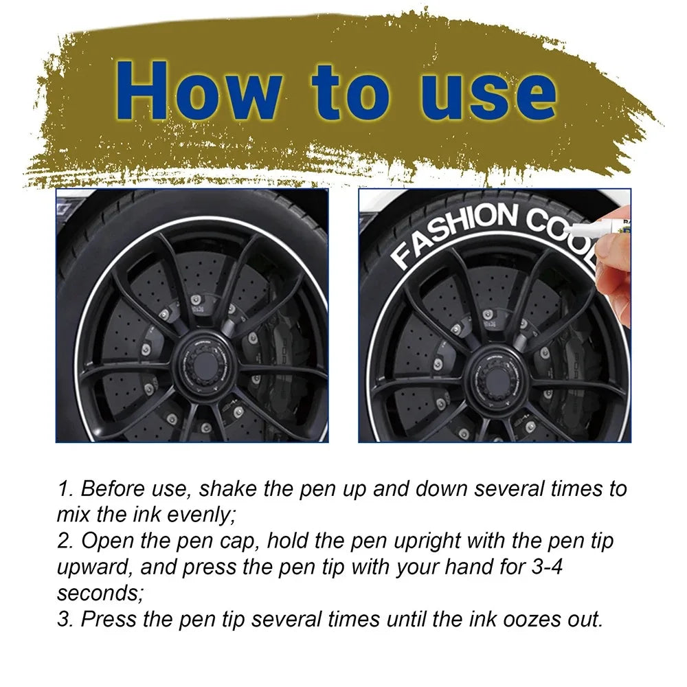 White Tire Paint Marker Pen, Waterproof for Rubber, Metal and Glass