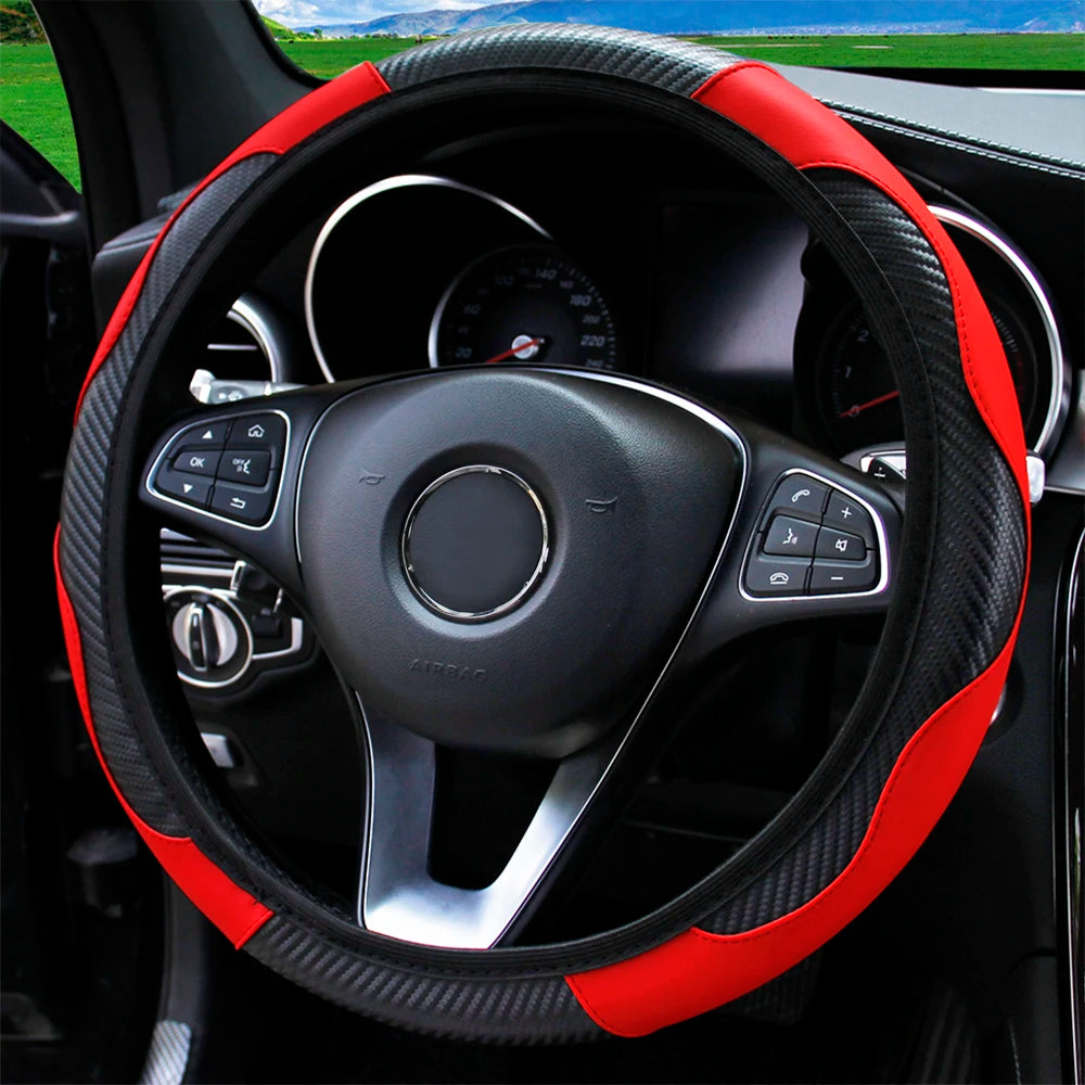Textured PU Leather Steering Wheel Cover, 14.5-15 Inch