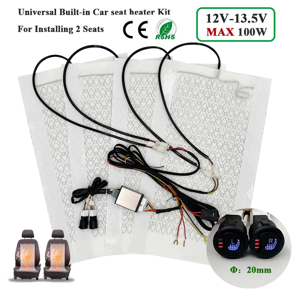 Universal 12V Carbon Fiber Seat Heater Kit for 2 Seats