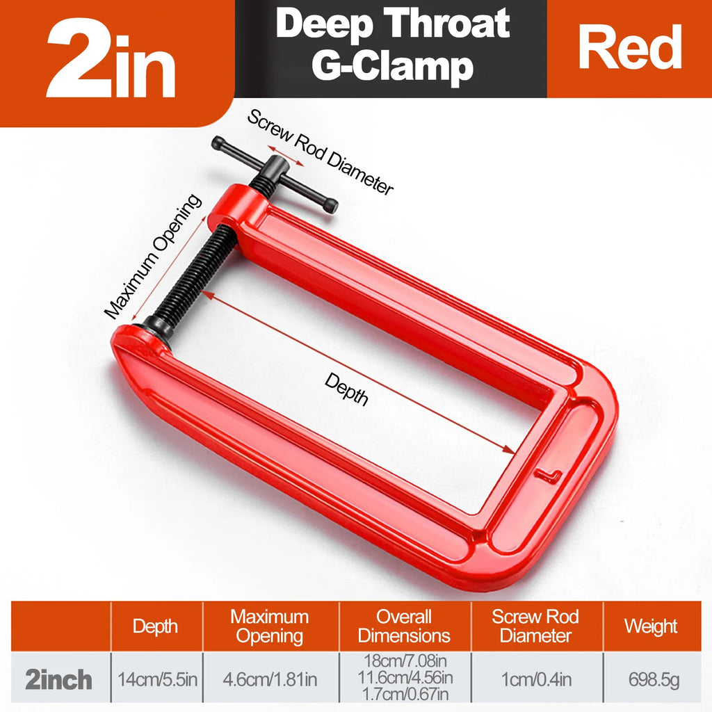4 Inch Deep Reach C-Clamp Set, Heavy Duty Steel for Woodworking and Welding