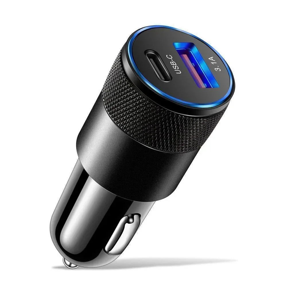 Dual-Port USB C PD Car Charger Adapter, 3.1A