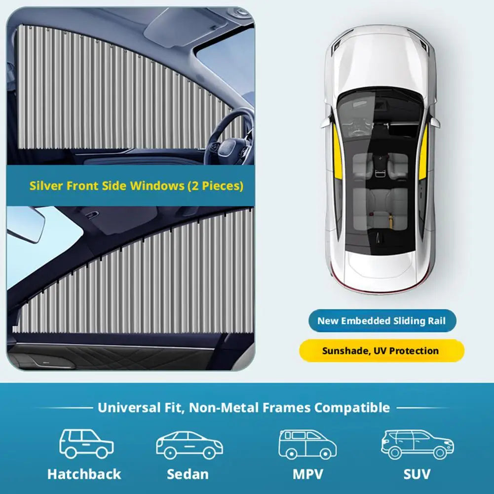 Car Side Window Pleated Sun Shades with Slide Track