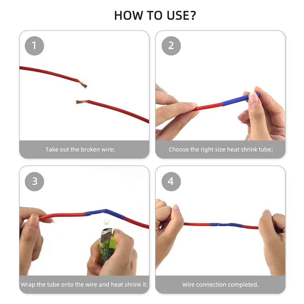 1600/127pcs Heat-shrink Tubing Thermoresistant Tube Heat Shrink Wrapping Kit Electrical Connection Wire Insulation Sleeving