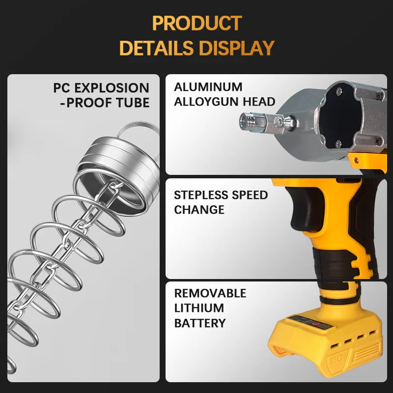 Electric Goddess LED Electric Grease Gun Oil Injector Fat Machine Electric Grease Gun Tools For Dewalt 20V Battery Pin