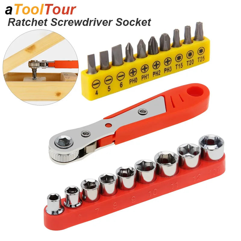 Right Angle Ratchet Wrench Screwdriver Set, 1/4 Hex Bit Holder - image 9