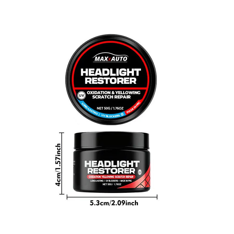 Car Headlight Restoration Kit - Renew Yellow Hues, Scratch & Blur Repair, Restore Brightnes to Both Front & Rear Headlamp Polish