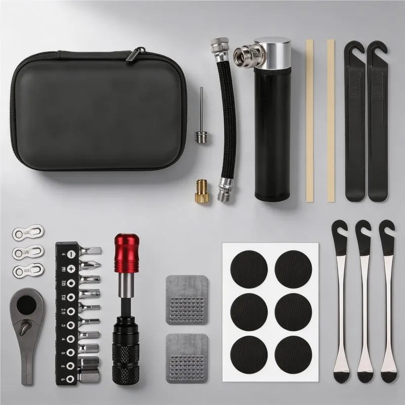 Bicycle Bike Repair Tool Kit Ratchet Torque Wrench Pedal Tool Tire Levers Mini Bike Pump Portable Cycling Maintenance Tools Set