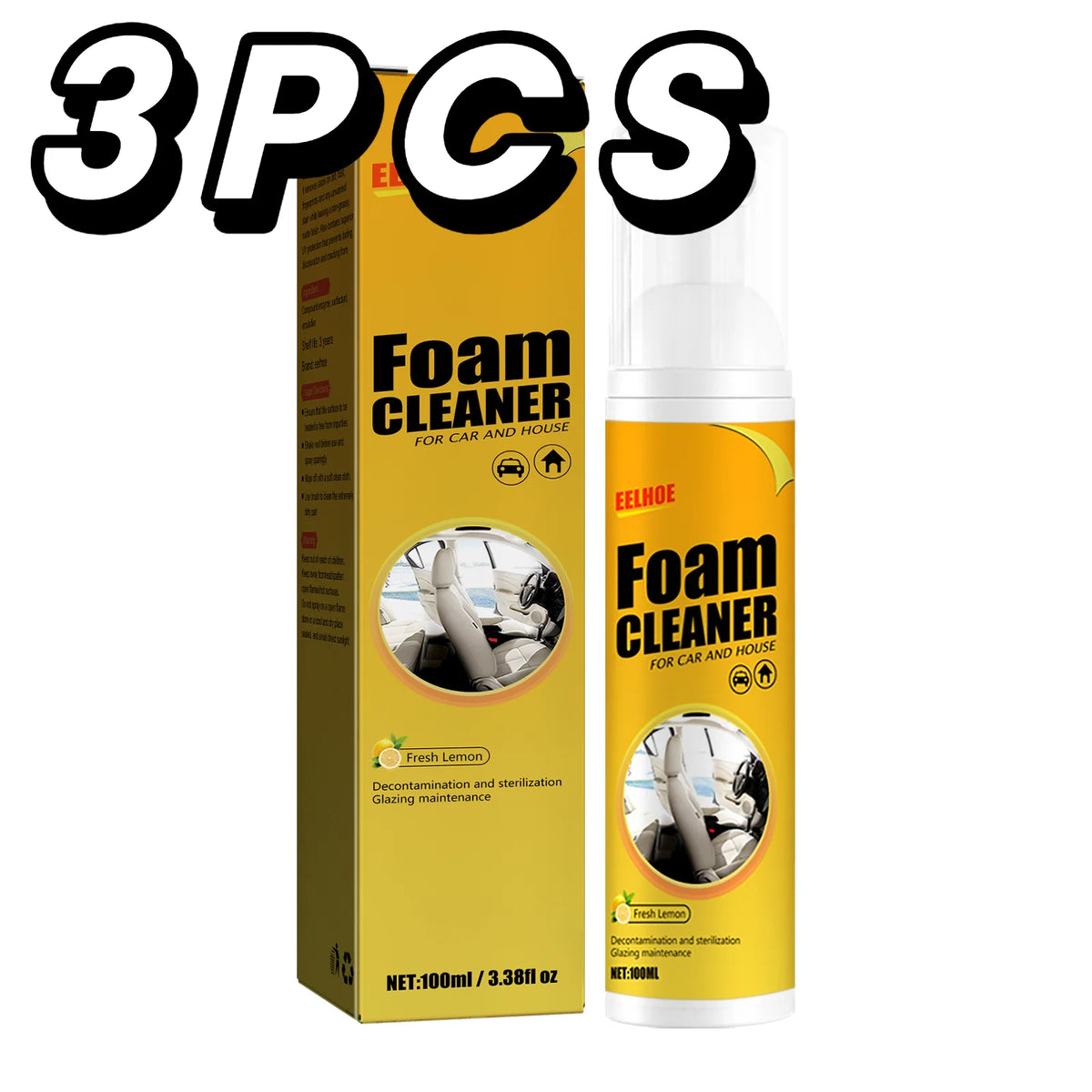 Multi-purpose foam cleaner spray for car interior and household surfaces