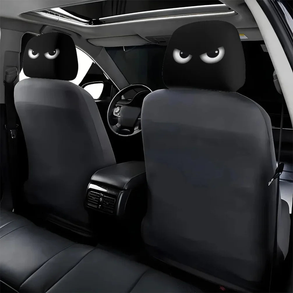 Cartoon Eyes Print Car Headrest Covers, Set of 2