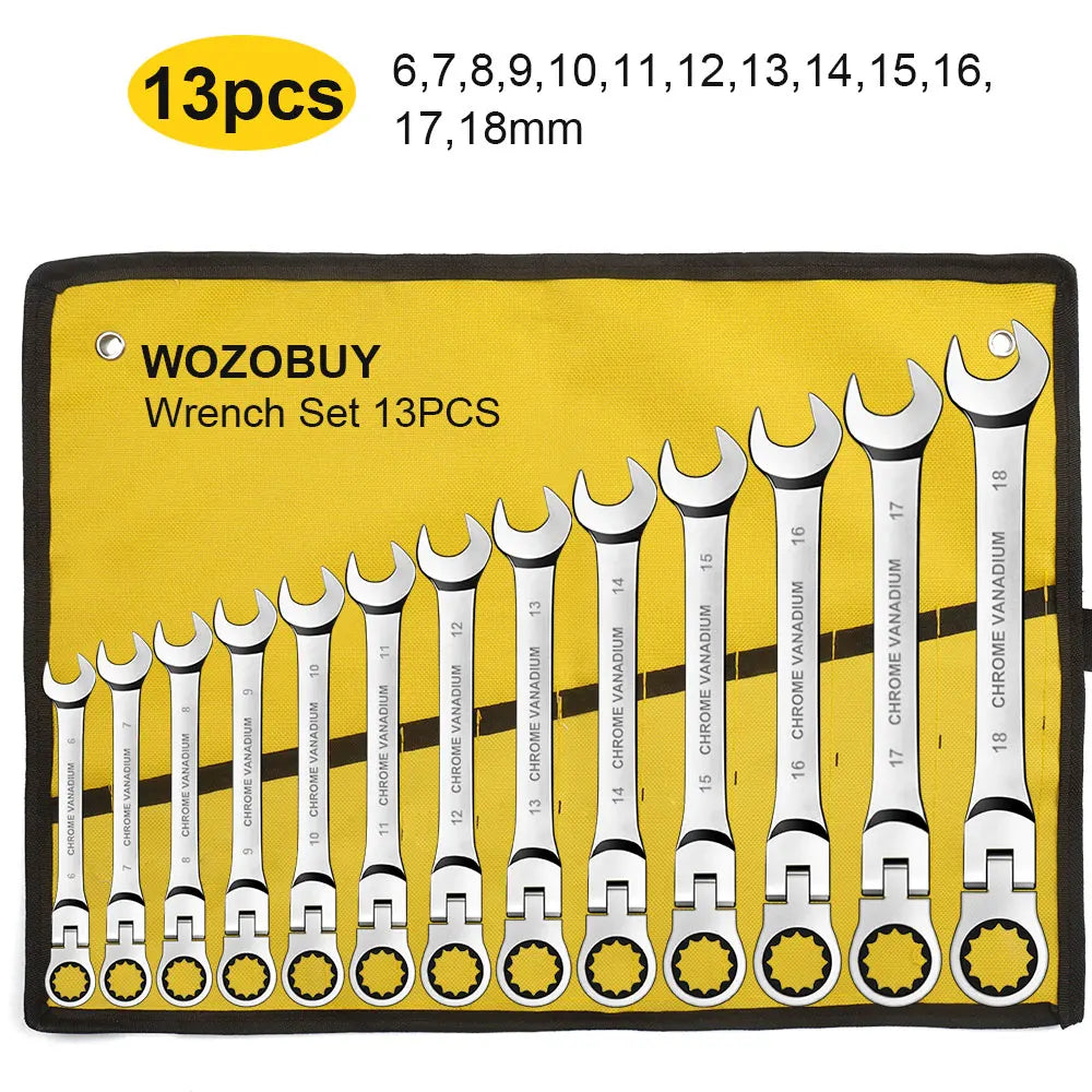 Ratcheting Combination Wrench Set 6-22mm Metric Flex Head Chrome Vanadium Steel