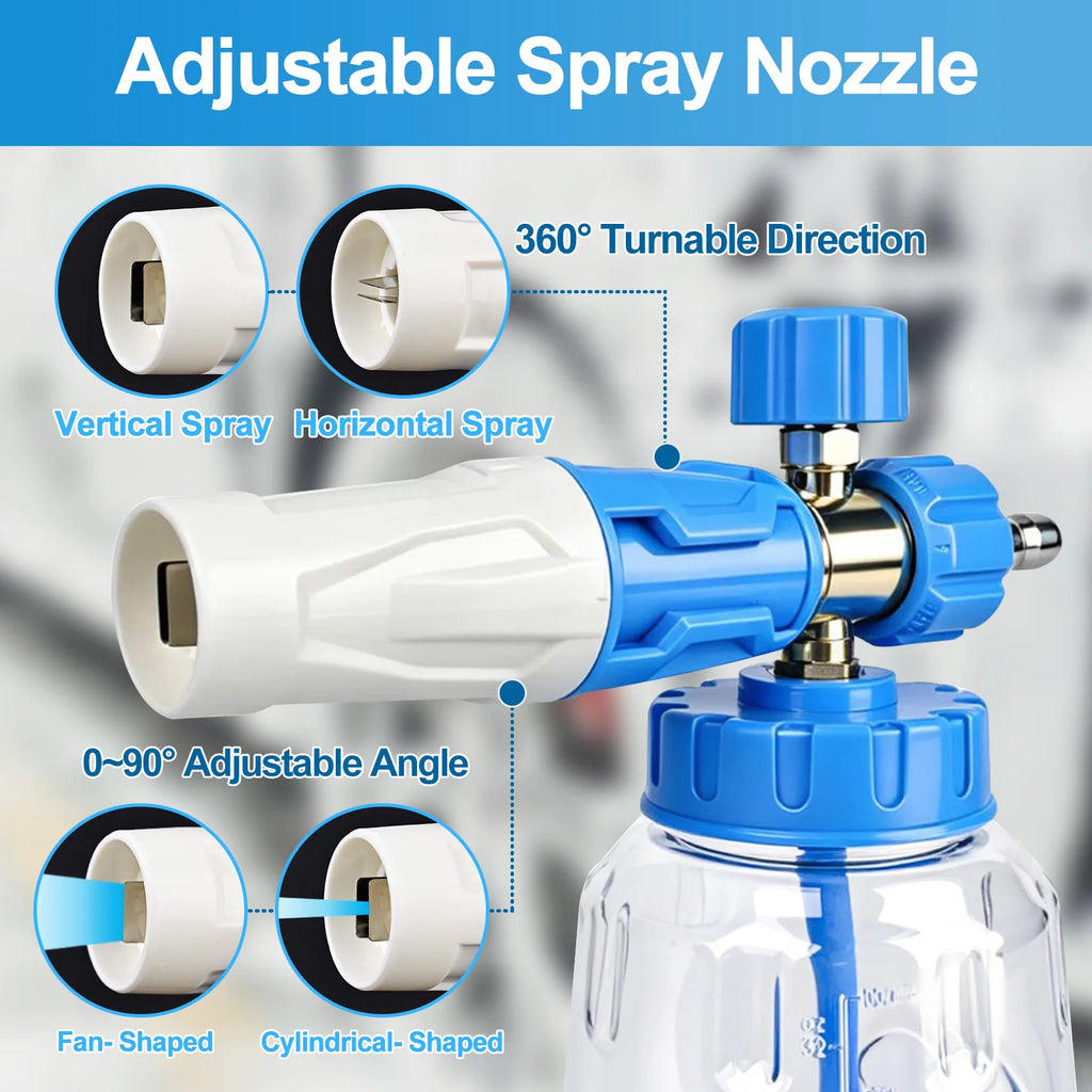 Foam Cannon Foam Generator 1L, Foam Blaster Wide Neck Adjustable Snow Foam Lance for Pressure Washer with 1/4" Quick Connector
