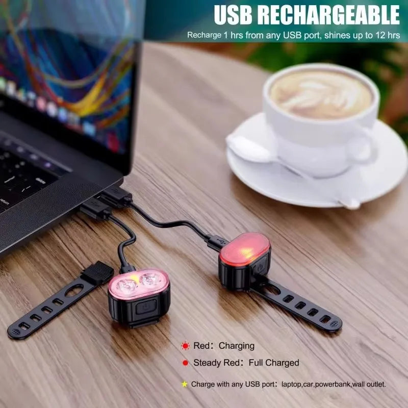 Front Rear Bike Lights Rechargeable Bicycle Cycling USB Cycle Light for Bicycle Lighting Front/Rear/Set Bike Lantern Accessories