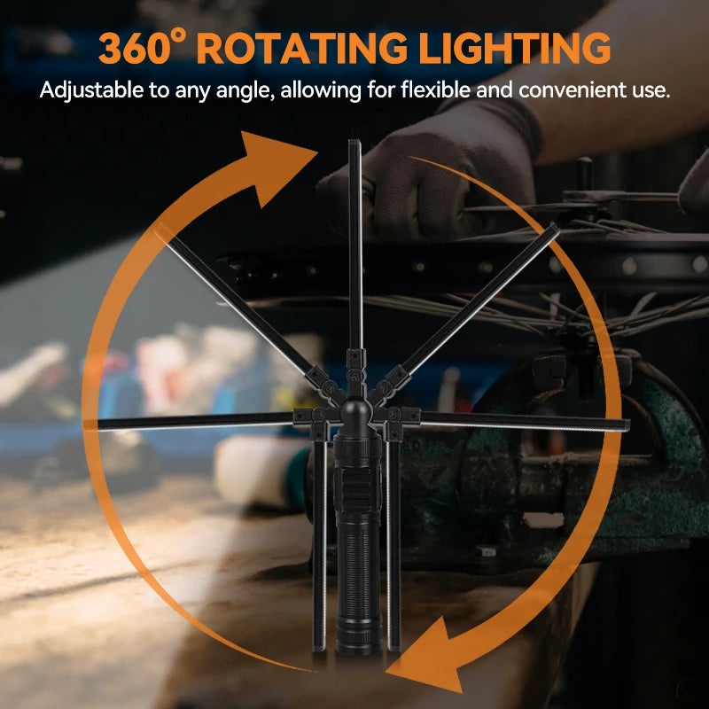 Magnetic Work Light All Aluminum and 1500 High Lumens Rechargeable LED Work Light 7 Mode and 360° Rotation Mechanic Light Recha