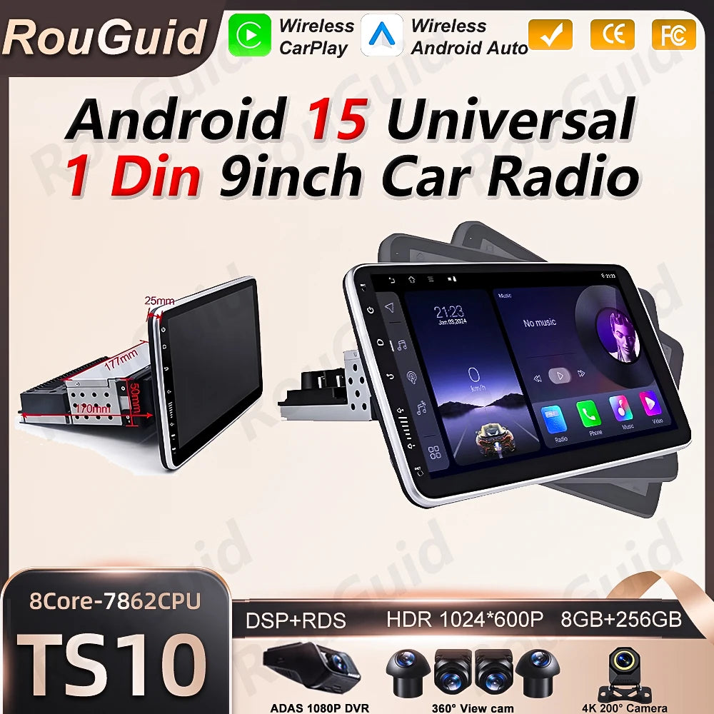 Universal 9 Inch Android Car Stereo Wireless CarPlay Android Auto GPS