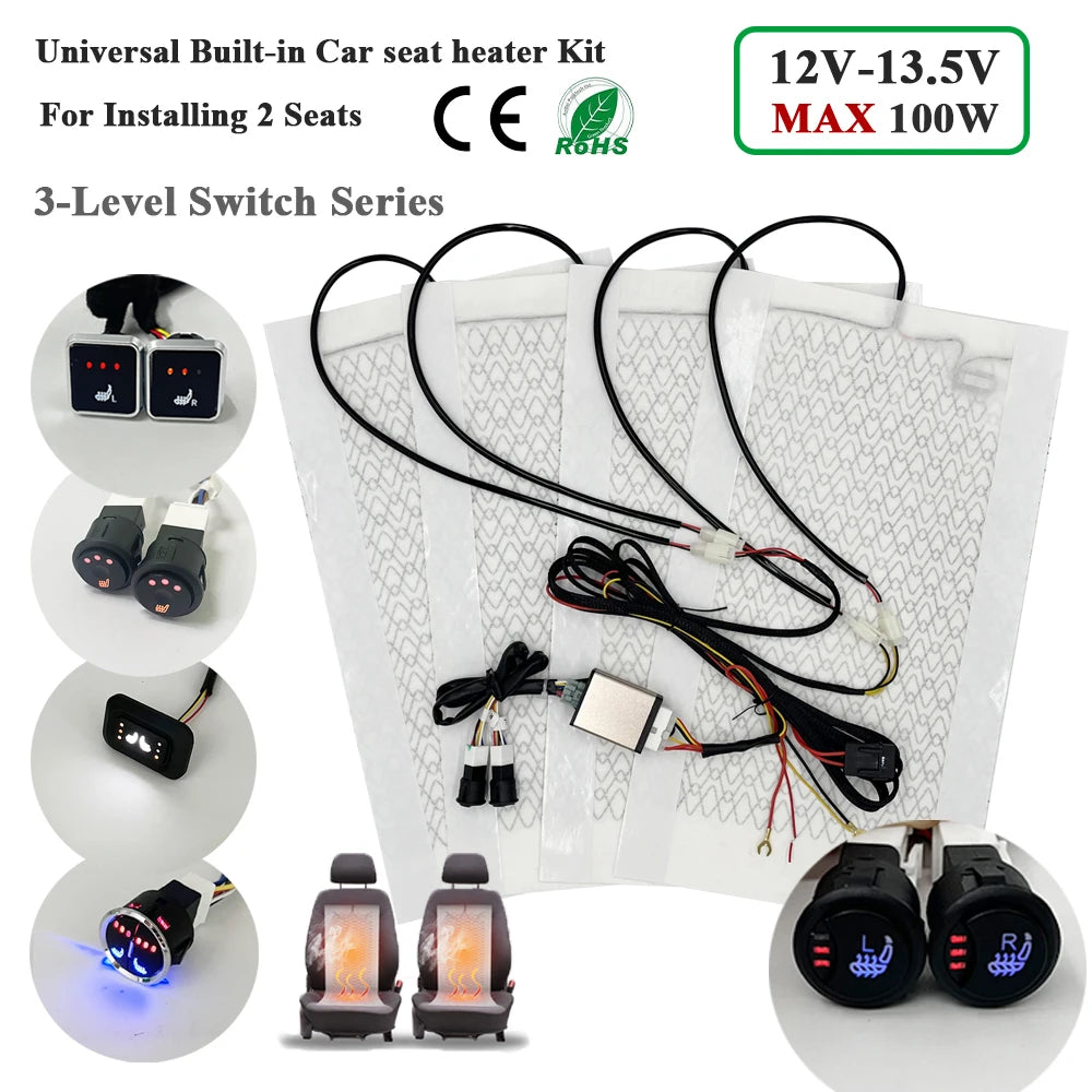 Universal 12V Carbon Fiber Seat Heater Kit for 2 Seats