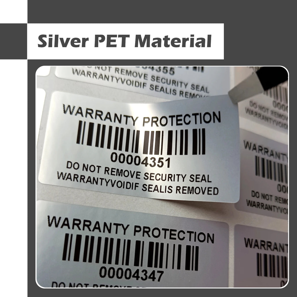 Tamper-Evident Warranty Void Security Labels with Serial Numbers, Silver
