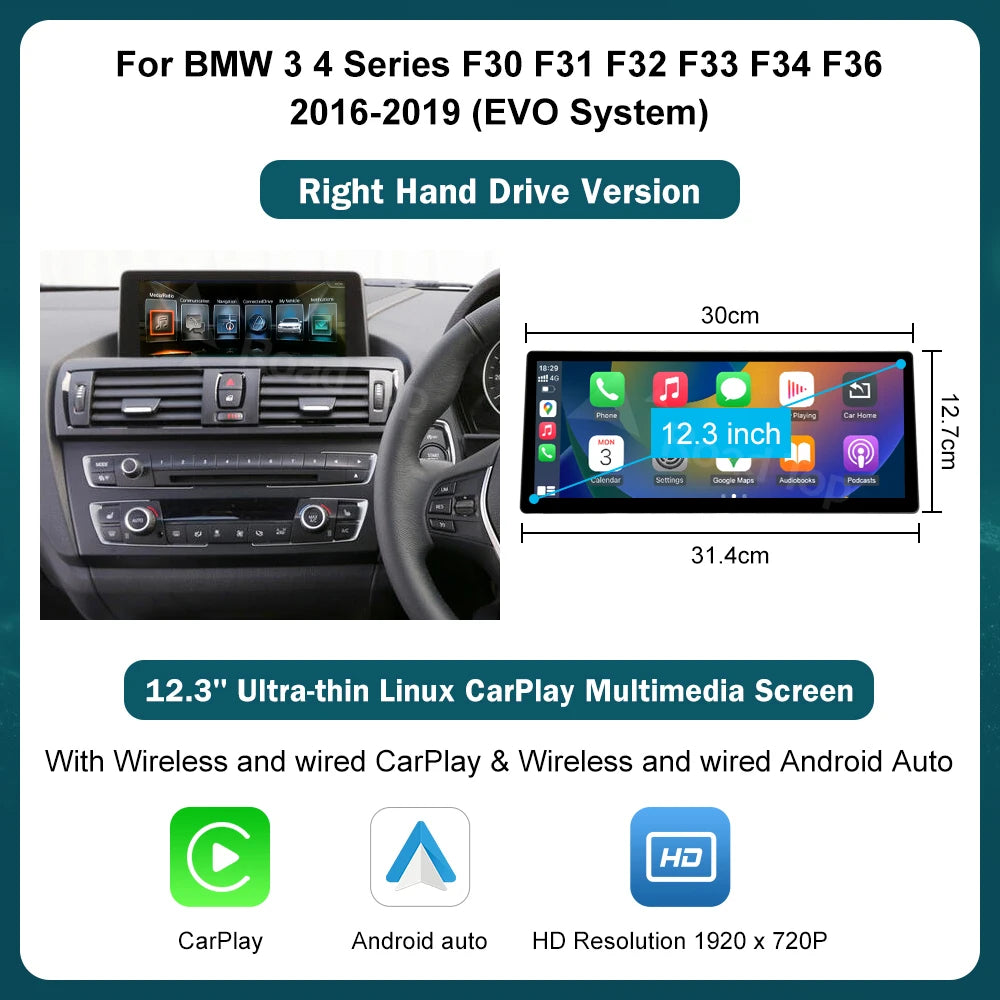 12.3-inch Wireless CarPlay Android Auto for BMW 3/4 Series 2012-2018 - image 8