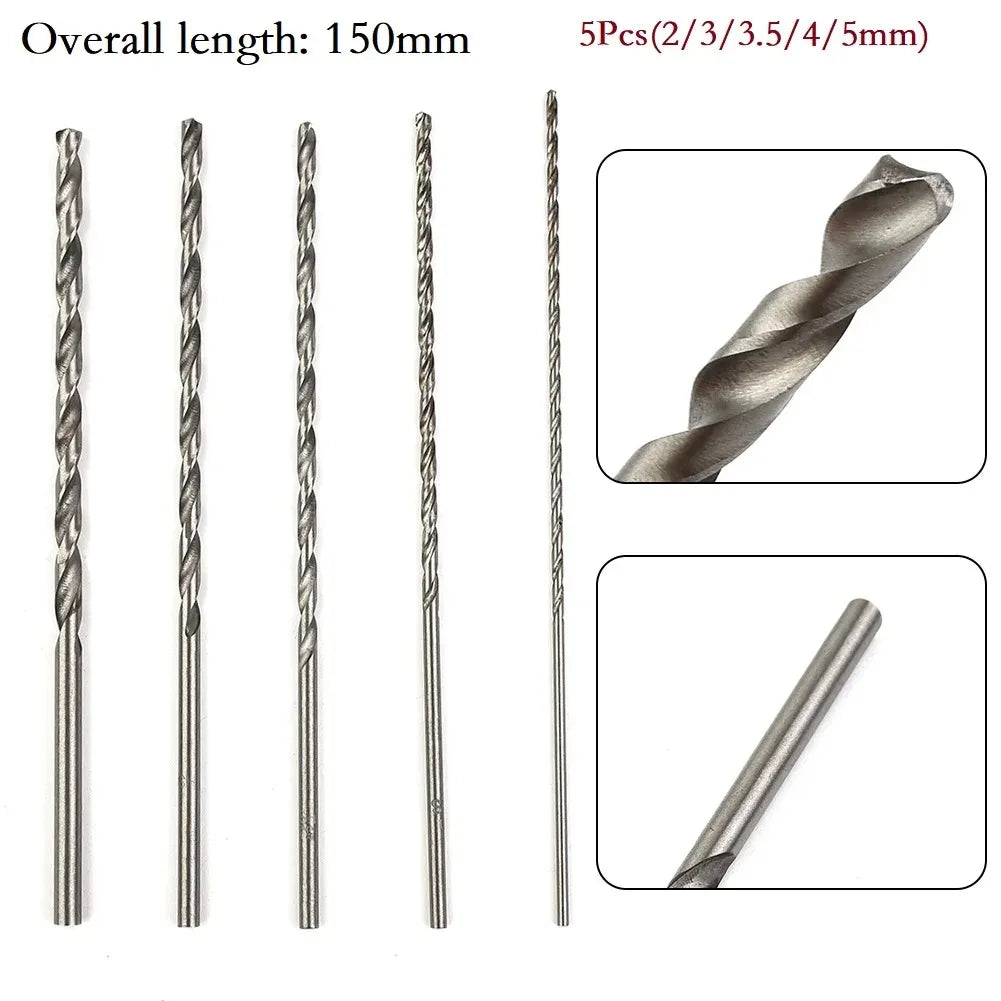 5Pcs Extra Long HSS Drill Bit Set 150mm Length 2mm 3mm 3.5mm 4mm 5mm Twist Drill Bits for Wood Aluminum Plastic