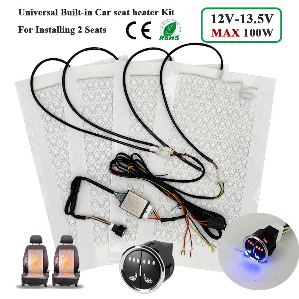 Universal 12V Carbon Fiber Seat Heater Kit for 2 Seats