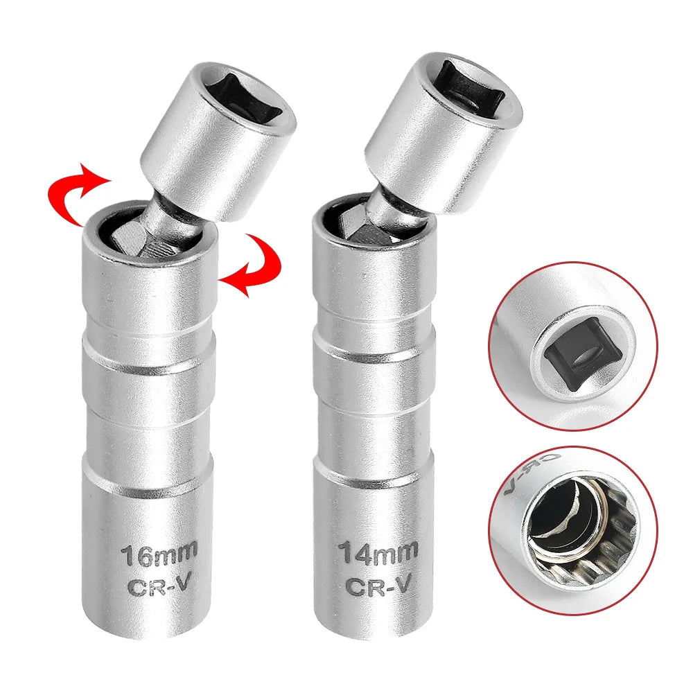 14/16mm Magnetic Spark Plug Socket Wrench, 12 Angle Thin Wall 3/8" Drive Sockets Car Repairing Tool