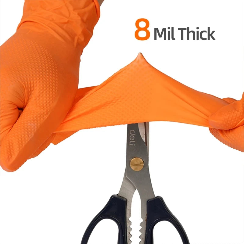 Heavy Duty Nitrile Gloves 8Mil Extra Thick Mechanic Home Garden Disposable Glove with Textured Grip Antislip Safety Work Gloves